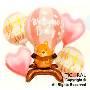 SET DE GLOBOS METALIZADO WELCOME BABY ROSA 5 UNIDADES X 1